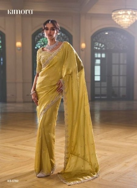 Yellow Colour Iconic Vol 5 By Kimora Fancy Fabric Designer Beads Work Saree Ks 5782